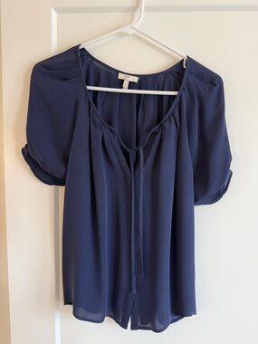 Joie Navy Tie-Front Short Sleeve Blouse
